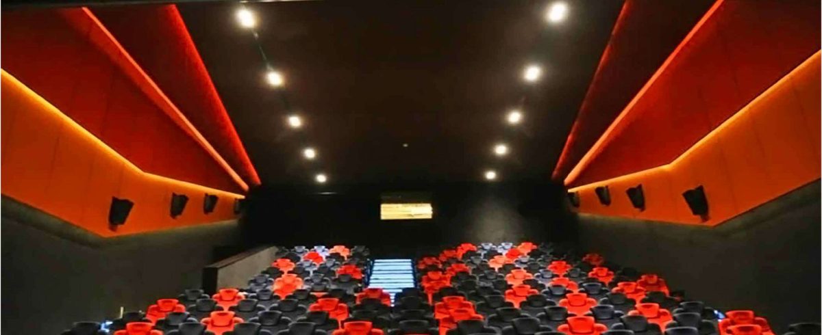 Auditorium with red and black reclining seats